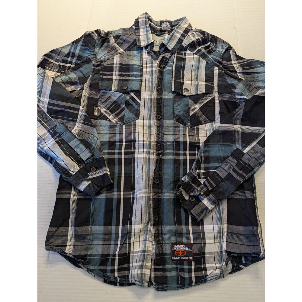 VTG No Fear Men's Small Plaid Shirt Button Long Sleeve Y2K